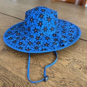 Blue Floral Sun Hat with Chin Strap